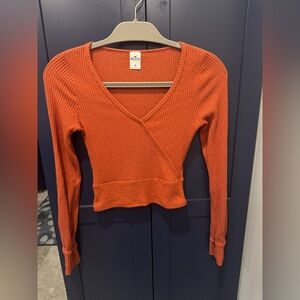 Hollister Burnt Orange V-Neck Ribbed Sweater